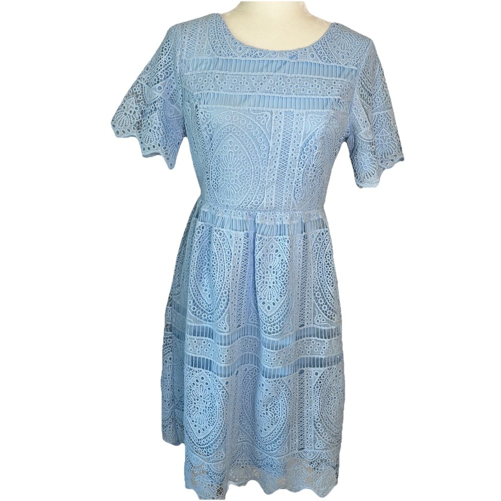 Piper & Scoot Dress Eyelet Lace Crochet Baby Blue SM Classic Romantic Cottage